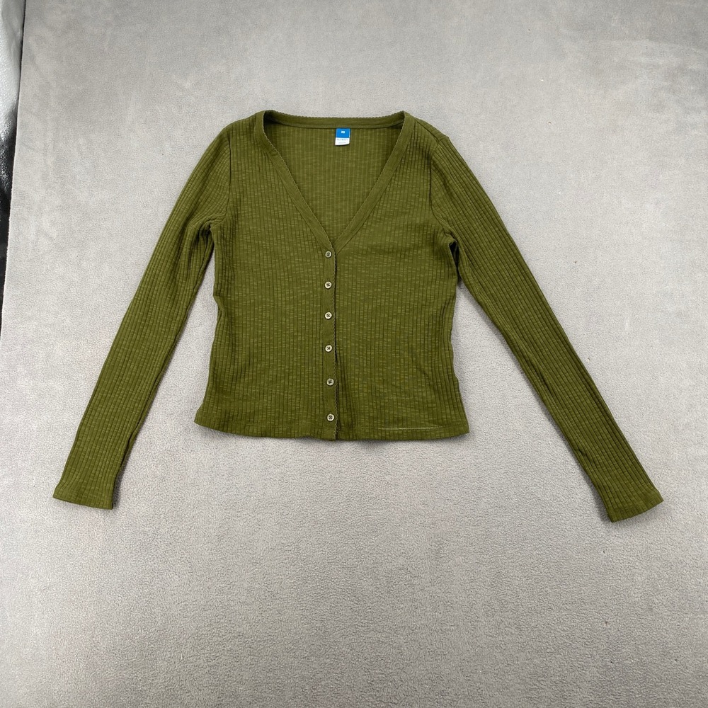 Old Navy Womens XS Olive Green Ribbed Long Sleeve Button Front Cardigan Top